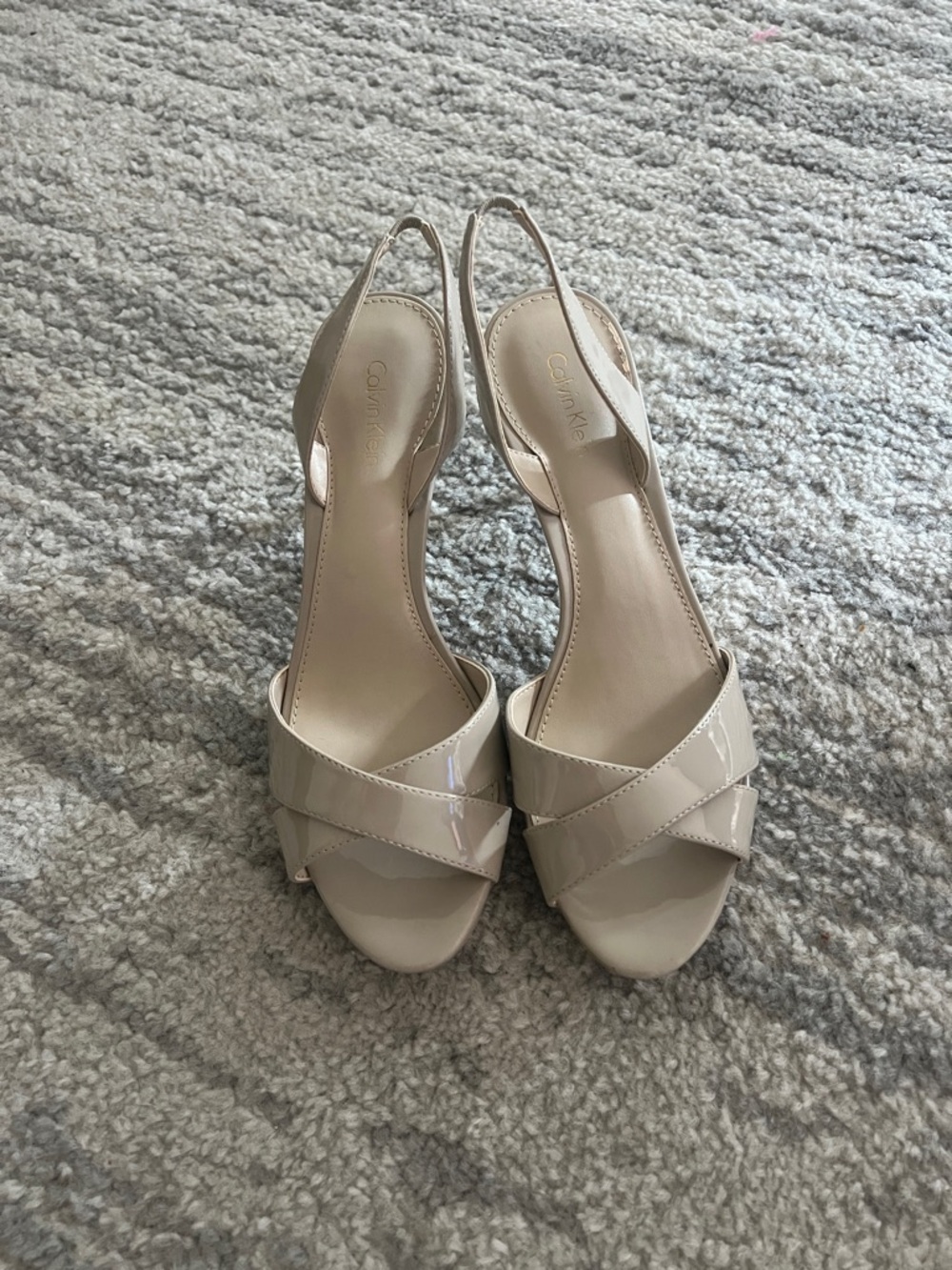Calvin Klein Patent Slingback Heels in Nude Beige